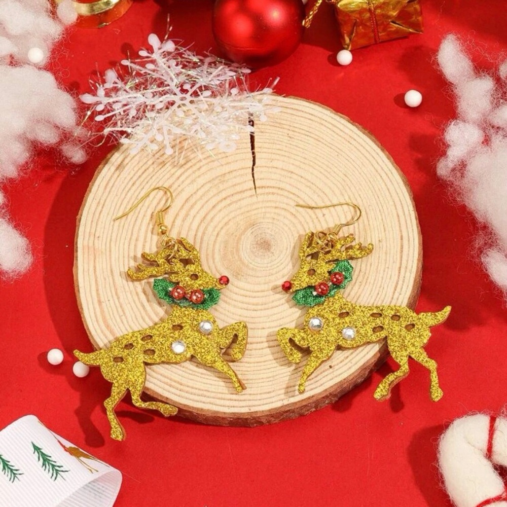NWT Gold Christmas Elk Earrings